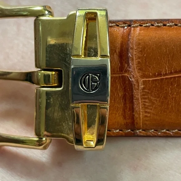 Brown Leather Aligator Belt with Gold Buckle Size 36
